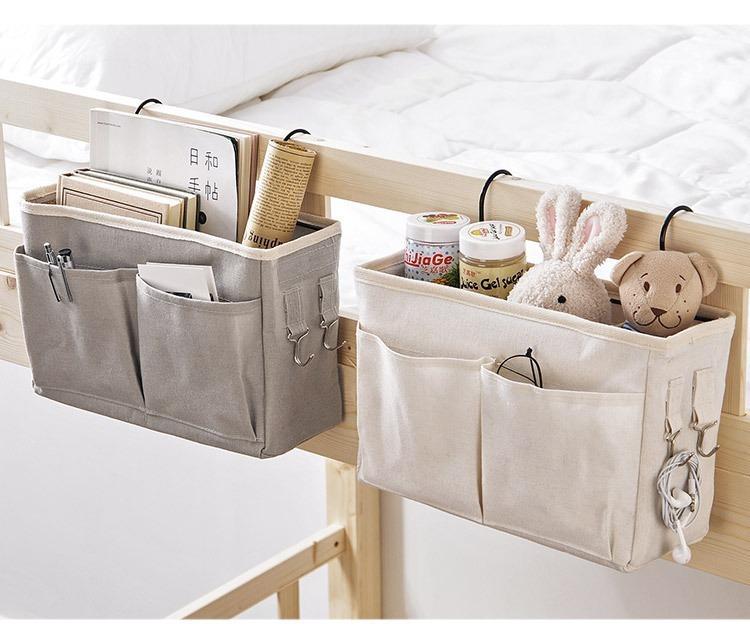 Bedside Caddy/Bedside Storage Bag Hanging Organizer for Bunk and Hospital Beds,Dorm Rooms Bed Rails,Can be Placed Glasses,Books,Mobile Phones,Keys (Grey)