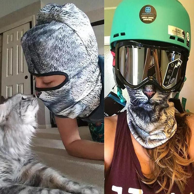 Anti-UV animal head face mask, all seasons, 3D digital printing, 3D cat ears ski mask for bar, music festivals, parties, raves, skiing, outdoor activities, fun mask