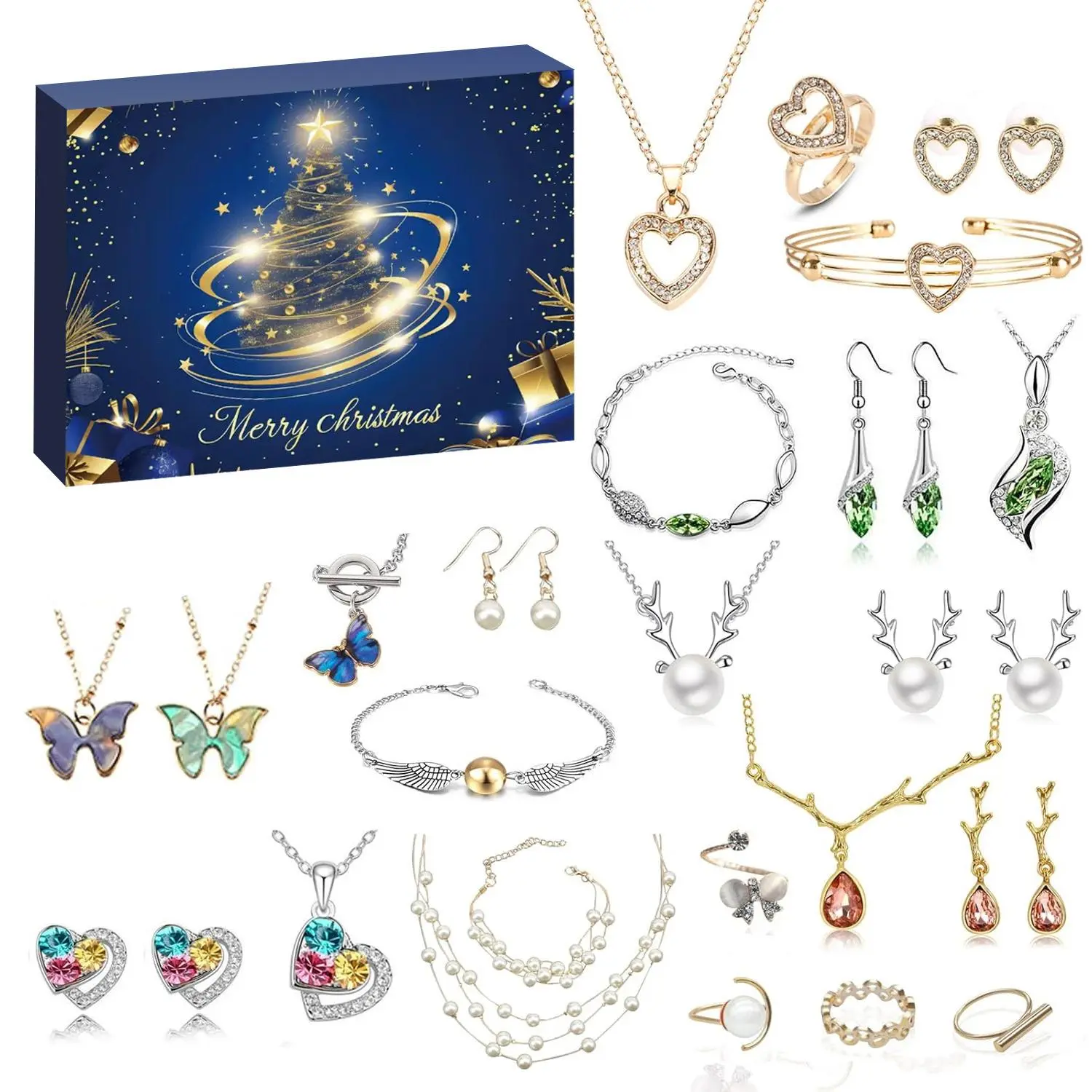 New Christmas Earrings Jewelry Gift Box Blind Box Ornament Gift Advent Calendar Necklace Blind Box bracelet set