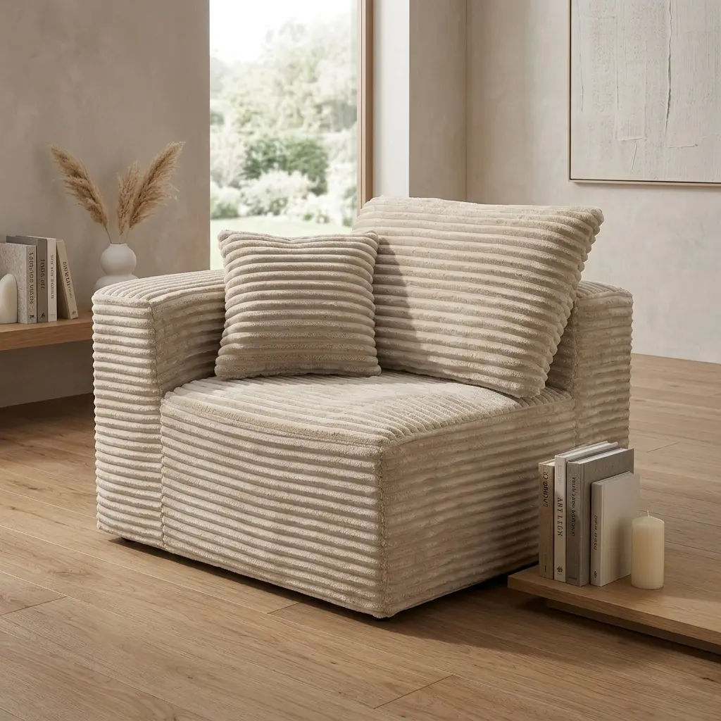 Littleox Camel Corduroy Modular Compression Sofa, Legless Floor-Hugging Armless Accent Chair for Living Room Bedroom