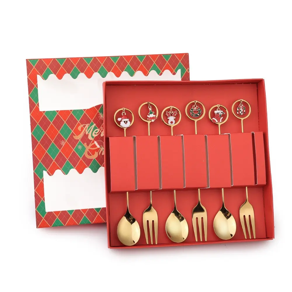 6Pcs Christmas Decorative Spoons, Stainless Steel, Reusable Coffee Tea Dessert Stirring Spoons, Santa Snowman Tree Star Design for Kitchen, Home, Office, Christmas Party, Holiday Gift