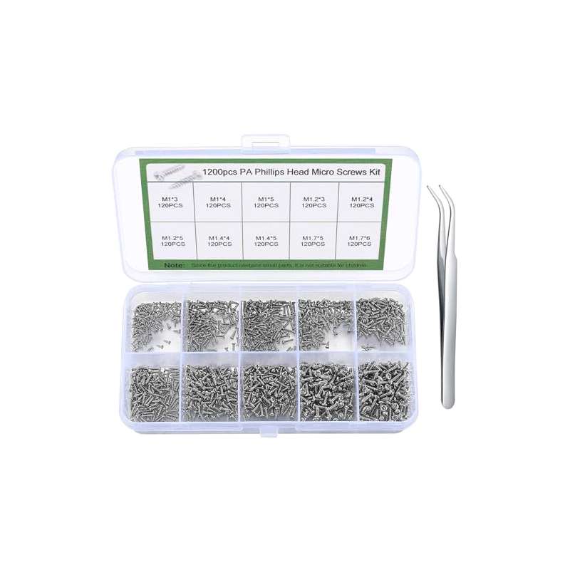 1200pcs Mini Screw Kit (M1/M1.2/M1.4/M1.7) - Self-Tapping Phillips Head Screws with Oxide Coating, Small Round Tip for Electronics, Fashion Glasses, Watch & Device Repairs - Durable Corrosion-Resistant Fasteners in Organized Storage (Profession 1200pcs Mini Screw Kit (M1/M1.2/M1.4/M1.7) - Self-Tapping Phillips Head Screws with Oxide Coating, Small Round Tip for Electronics, Fashion Glasses, Watch & Device Repairs - Durable Corrosion-Resistant Fasteners in Organized Storage (Profession