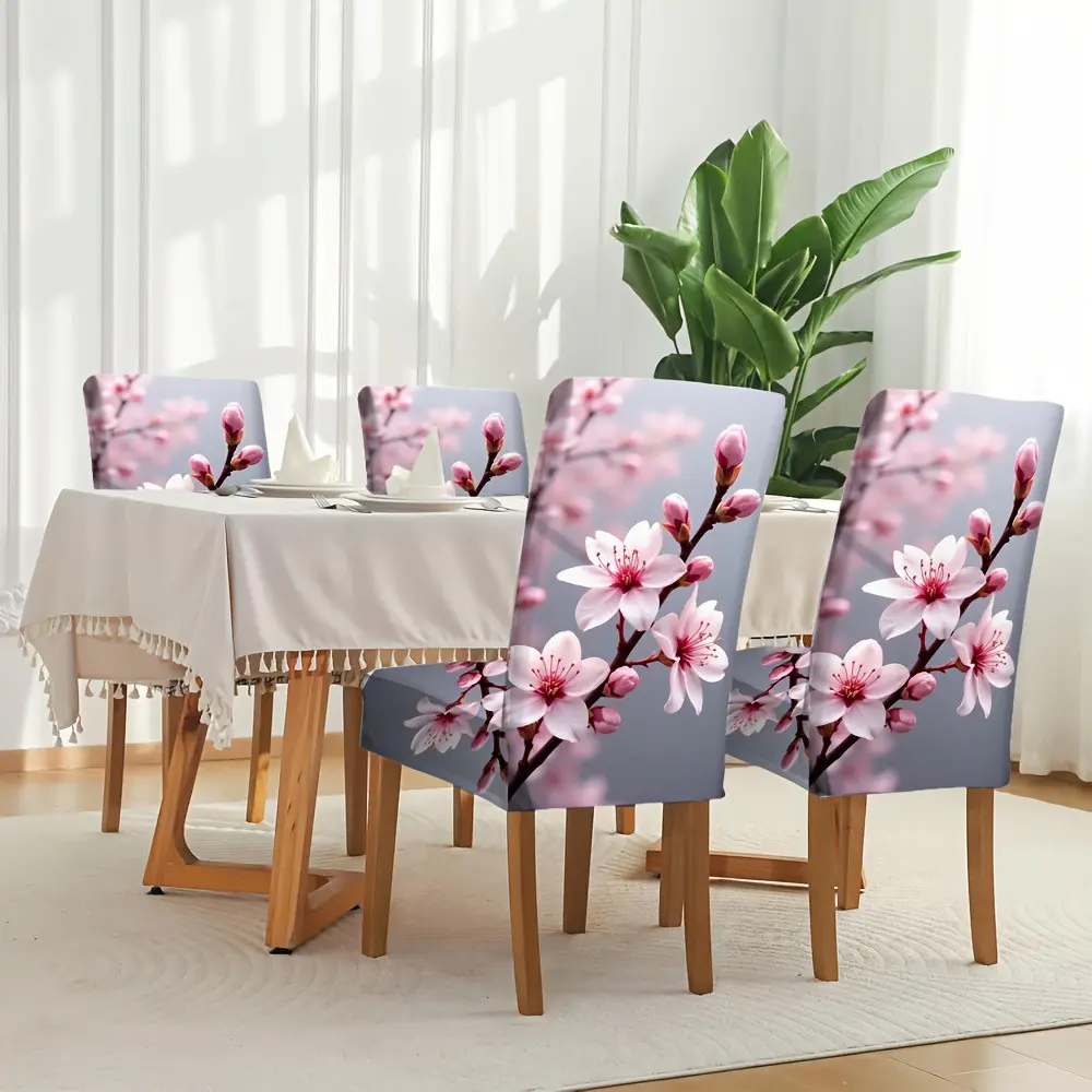 [jit] 4/6 Piece Elastic Dining Chair Covers, Modern Cherry Blossom Print, Home Decor, Furniture Protection, Dining Chair Protectors, Flat Pattern