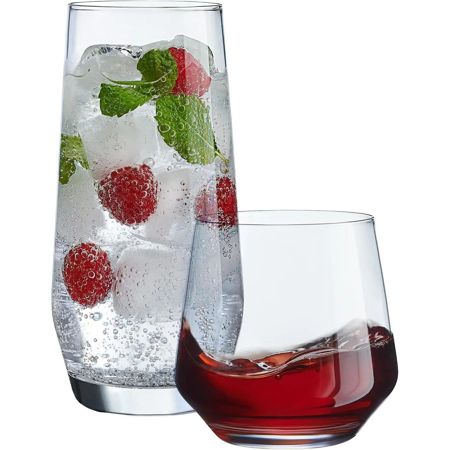 Everyday Drinking Glasses Set of 8-4 Tall Highball Glass Cups & 4 Short Dof Drinking Glass, Kitchen Glasses for , Iced Coffee, , Ice , , , Water, & Drinkware.