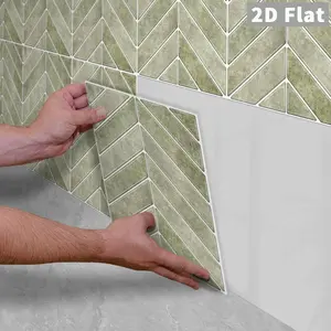 10PCS/Color Box GST Grey Pea Green Vintage Stone Herringbone PE Foam Tile Stickers, Waterproof Oilproof Shock & Wear Resistant, Peel & Stick on Smooth Surfaces for Bedroom Kitchen Bathroom School Office Home & Commercial Wall Renovation Decor