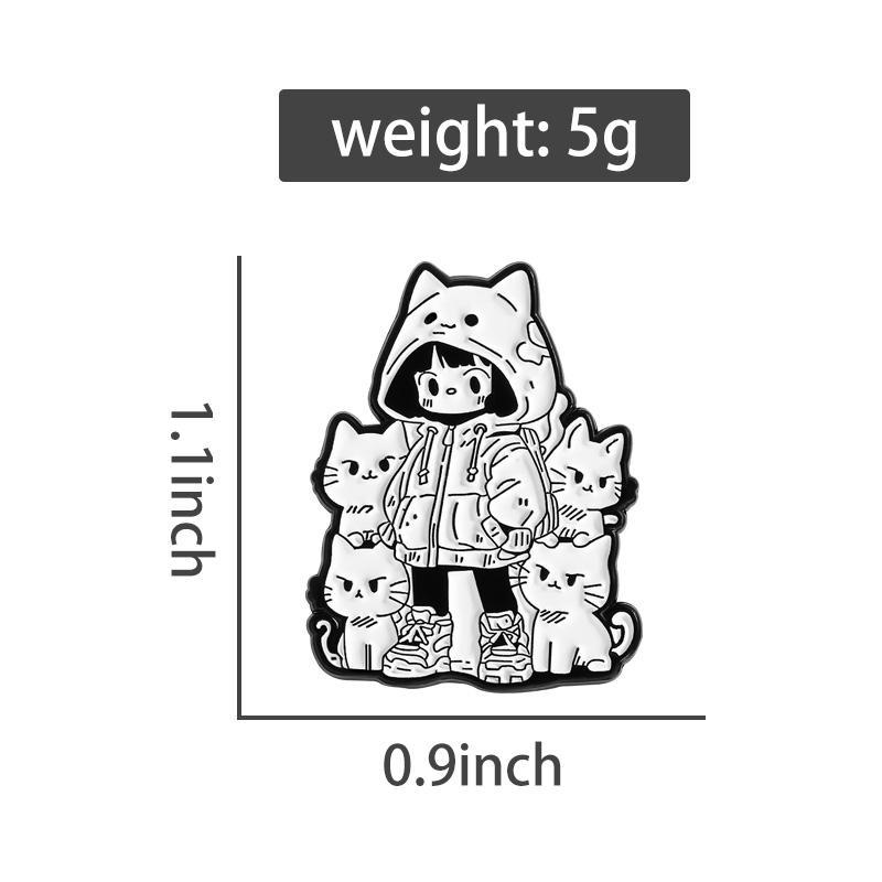 Black White Collection Enamel Pins Bookworm μ Cat Girl Brooches Skeleton Badge Coffee Pot Head Jewelry Gift for Friends