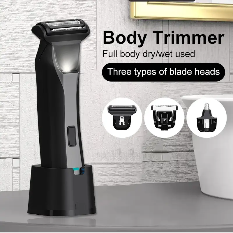 Men's 3-In-1 Body Trimmer, Manscaping Trimmer, Groin and Hair Remover, Nose Hair Clipper, Shaving Grooming Tool with LED Display, Ipx7 Waterproof, Men's Gift