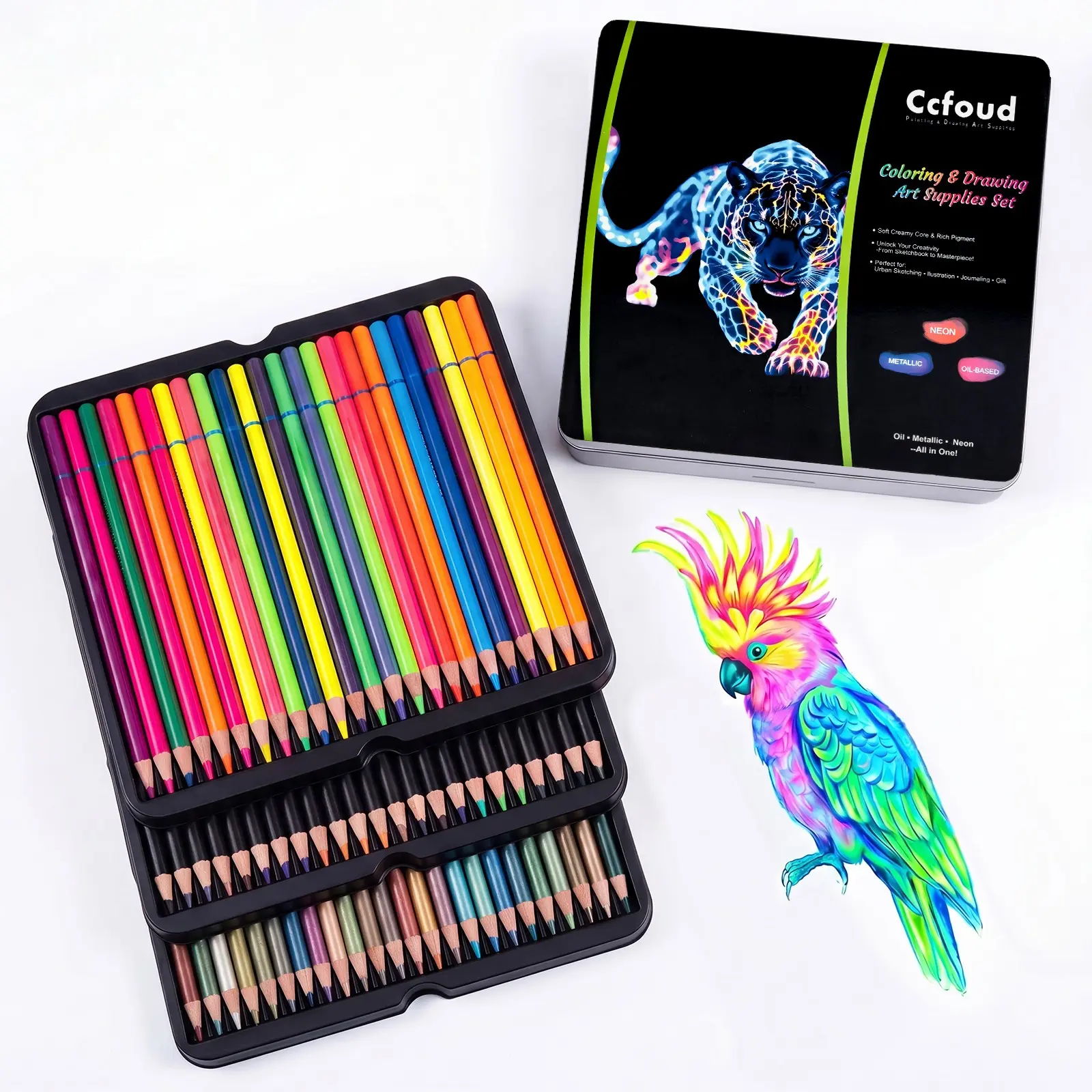 72 Colored Pencils Set – Oil Based, Metallic & Neon Colors – Ideal for Sketching, Coloring, DIY Crafts – Perfect Gift for Adult Artists & Beginners – Professional Art Supplies