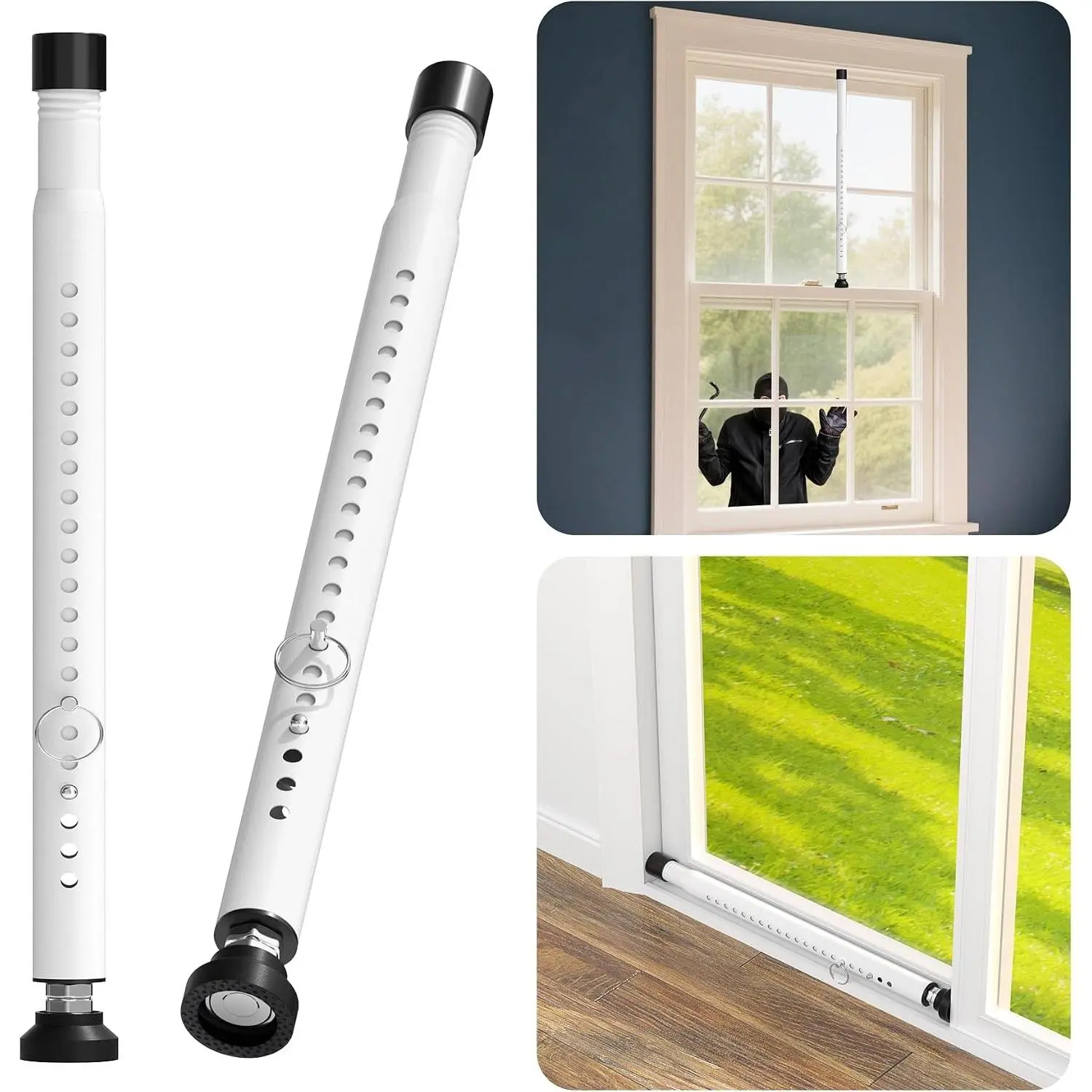 Steel Telescopic Rod Security Bar 2-Pack, Tool-Free Adjustable Child Safety Lock (17-50 in) for Home Use - Fits Up/Down/Horizontal Windows, Sliding Glass Doors Internally