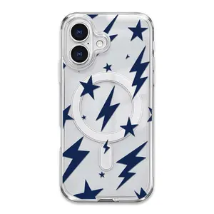 Blue Star Ray Case for iPhone 17 Pro Max 16 Pro Max 15 Plus 14 13 12 11 Samsung S22 S23 S24 S25 S26 A14 A35 A56 Note 10 ZFOLD3 ZFOLD7 Acrylic Magnetic Wireless Charging Premium Fashion Design Straight Edge Soft Shell Shock Absorbing