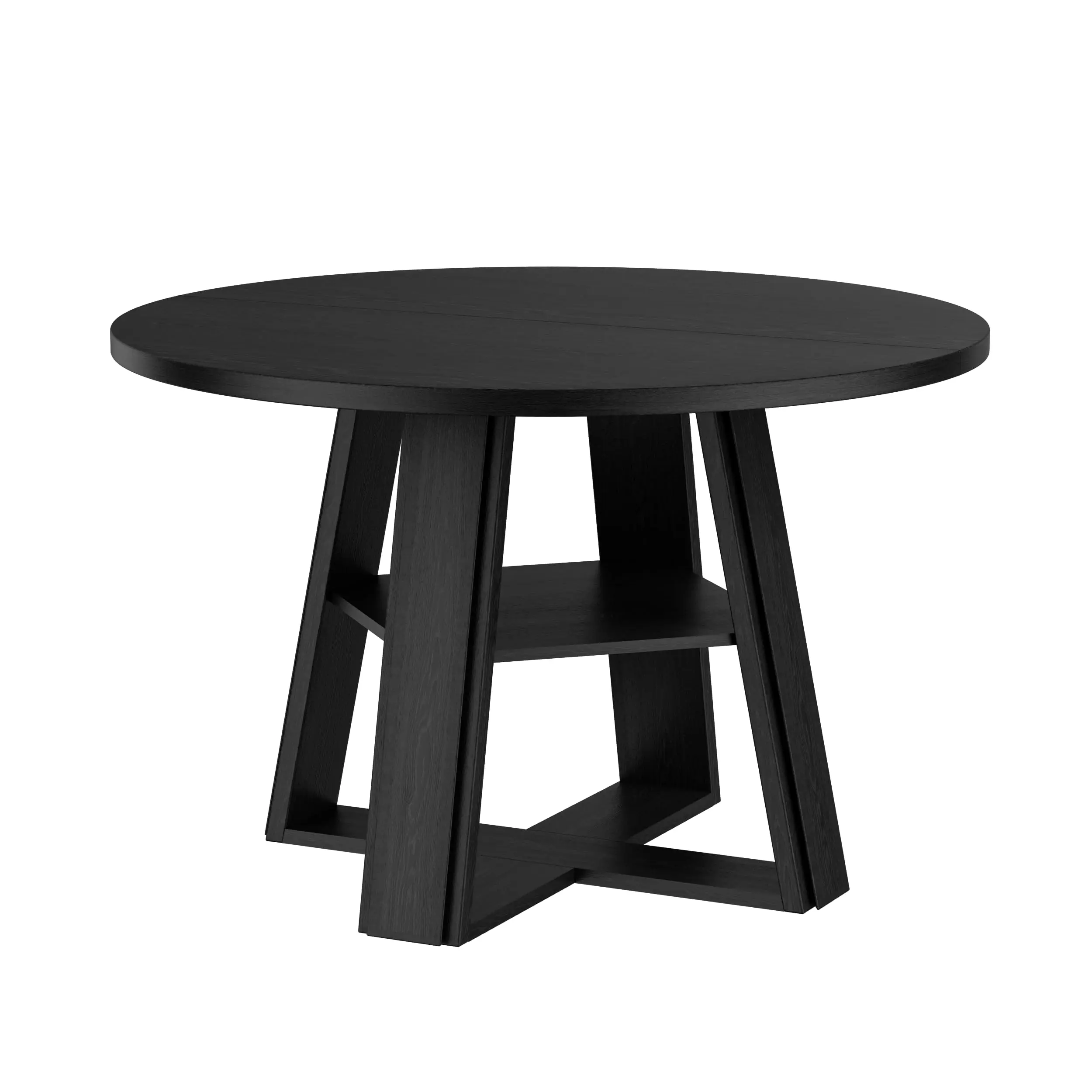 43" Round Shape Space-Saving Dining Table - Modern Indoor Pedestal Table with Wooden Base, Built-In Shelf - Ideal for Small Spaces, Kitchen