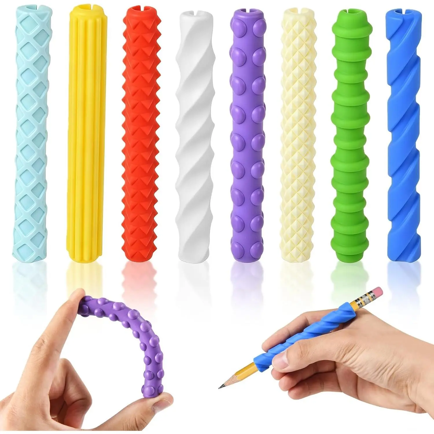 8-Pack Textured  Pencil Grips–Sensory Fidget Sleeves for & Adults, &  ,Quiet Classroom&Travel Fidget Tool for Focus, Fidget Gifts Christmas Stocking Stuffers