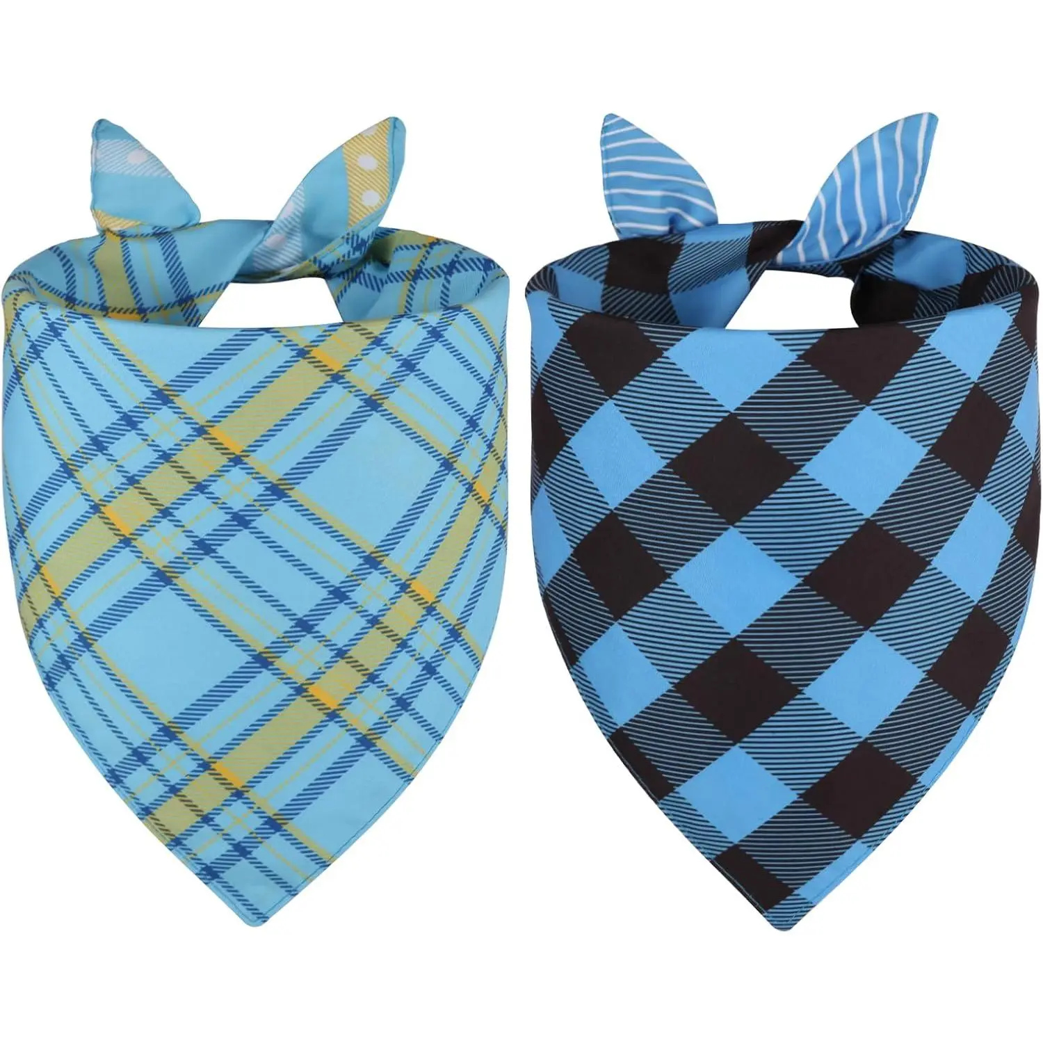 Dog Bandanas Blue XLarge 2PCS, Summer Scarf, Durable Triangle Reversible Bibs Handkerchief for Puppy Pet
