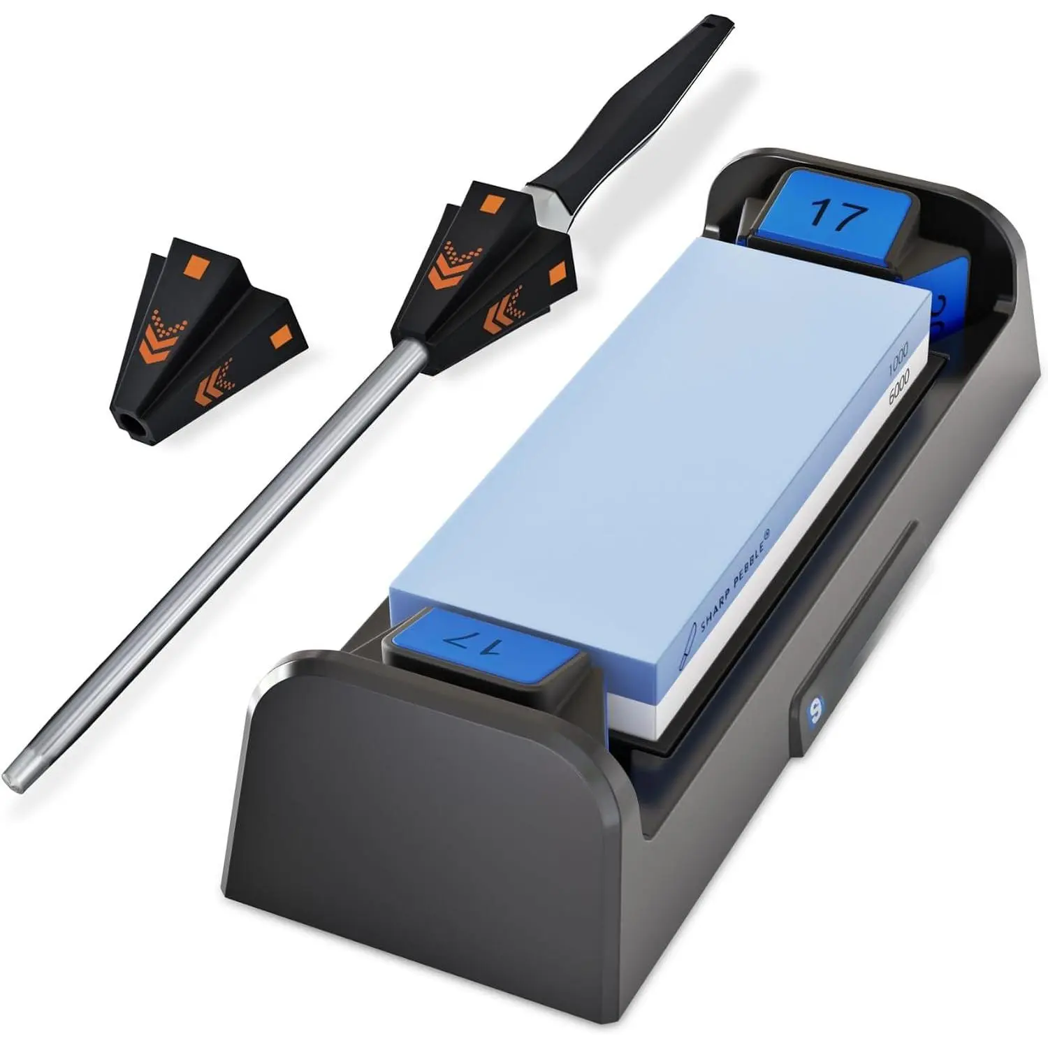 & Orange    ening Set - 1000/6000 Grit Whetstone with -In 15°/17°/20°/22° Angle Guides & 10-inch Honing Rod with Adjustable 17° & 20° Guides - Professional Qua