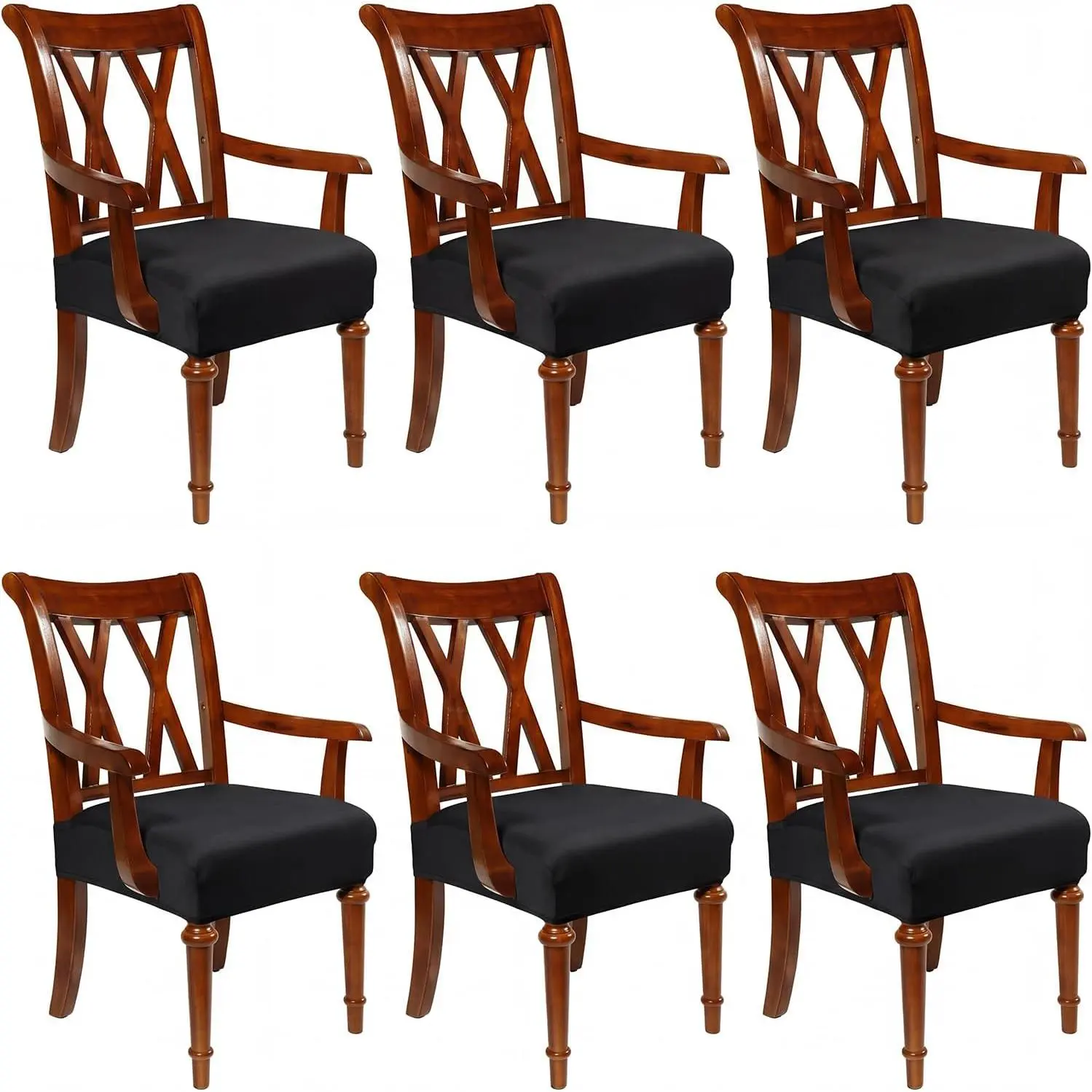 6pcs Waterproof Elastic Milk Silk Large Dining Room Chair Seat Covers with Armrests, Indoor-Use Household Chair Protectors, Six Pieces