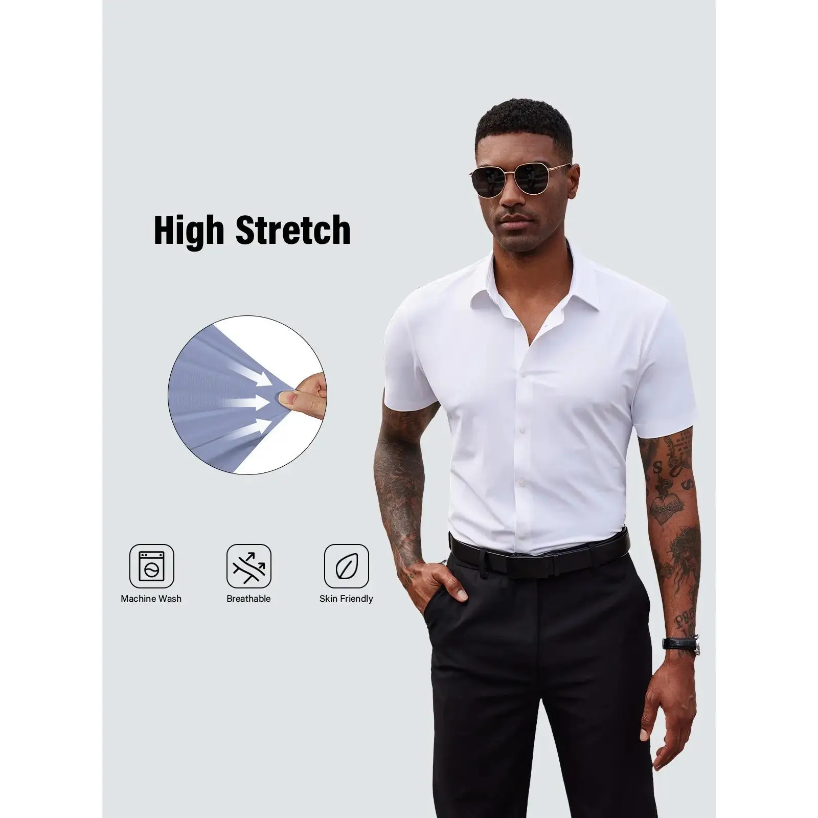 2-Pack Alimens&Gentle Men's Stretch Dress Shirts Short Sleeve Slim Fit Business Casual Button Down Shirts Muscle Fit Men's Dress Shirts Shortsleeve Menswear gifts for dad Top Plain