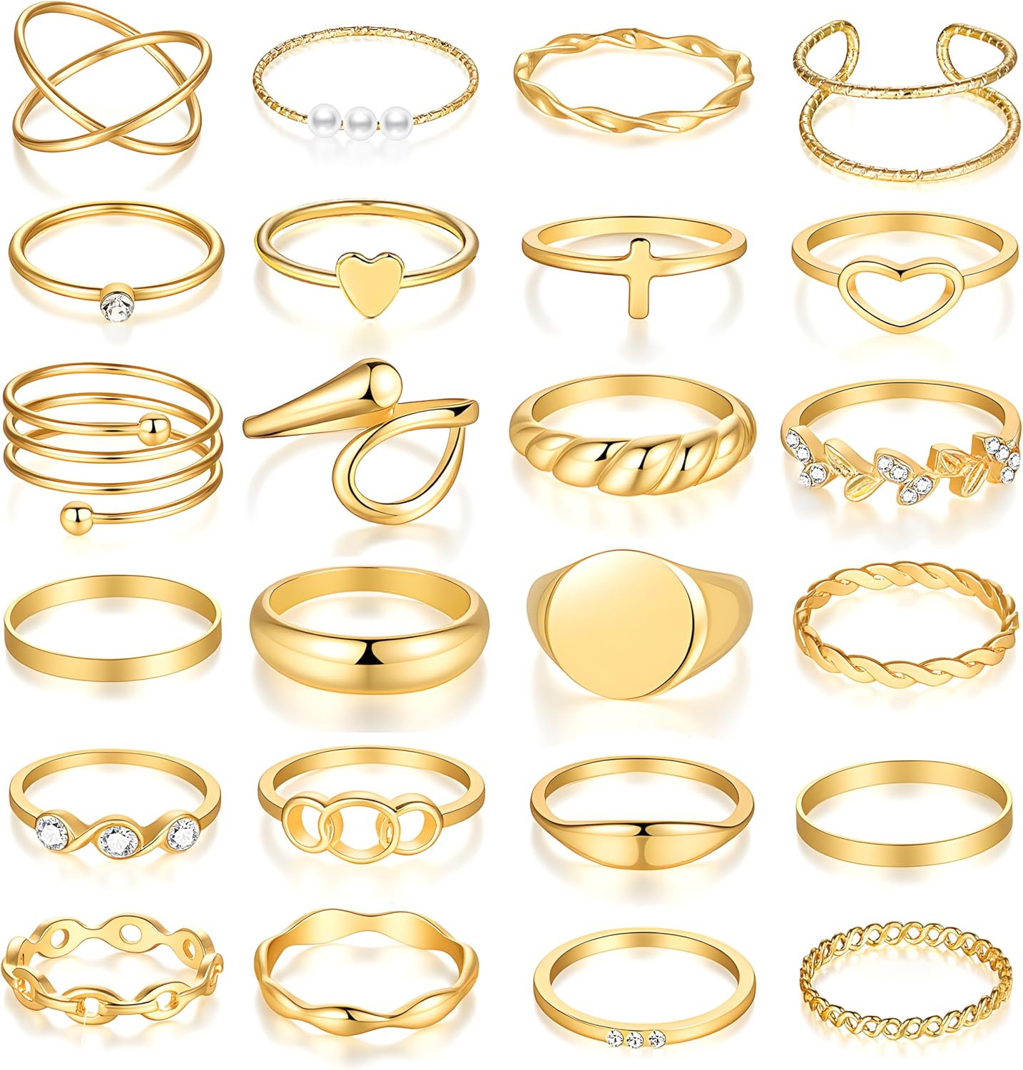FAXHION 60 Pcs Gold Stackable Rings for Women, Knuckle Rings Chunky Gold Ring Set Dainty Stacking Cute Rings, Multiple Sizes Cute Jewelry Set Gift