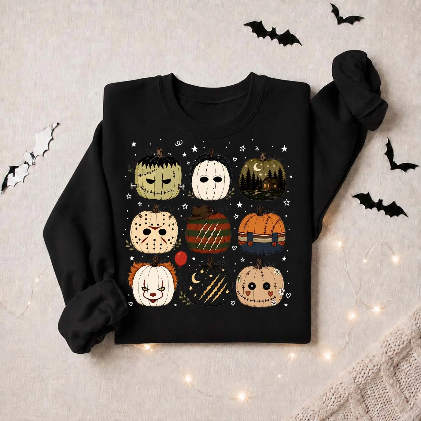 Women’s Halloween Horror Pumpkin Graphic Crewneck Sweatshirt - Spooky Mask, Monster-Inspired Cozy Long-Sleeve Fall Top with Minimalist Design, Cozy Fabric, Relaxed Silhouette, Machine Washable for Haunted Nights, Halloween Parties, Autumn Gifts