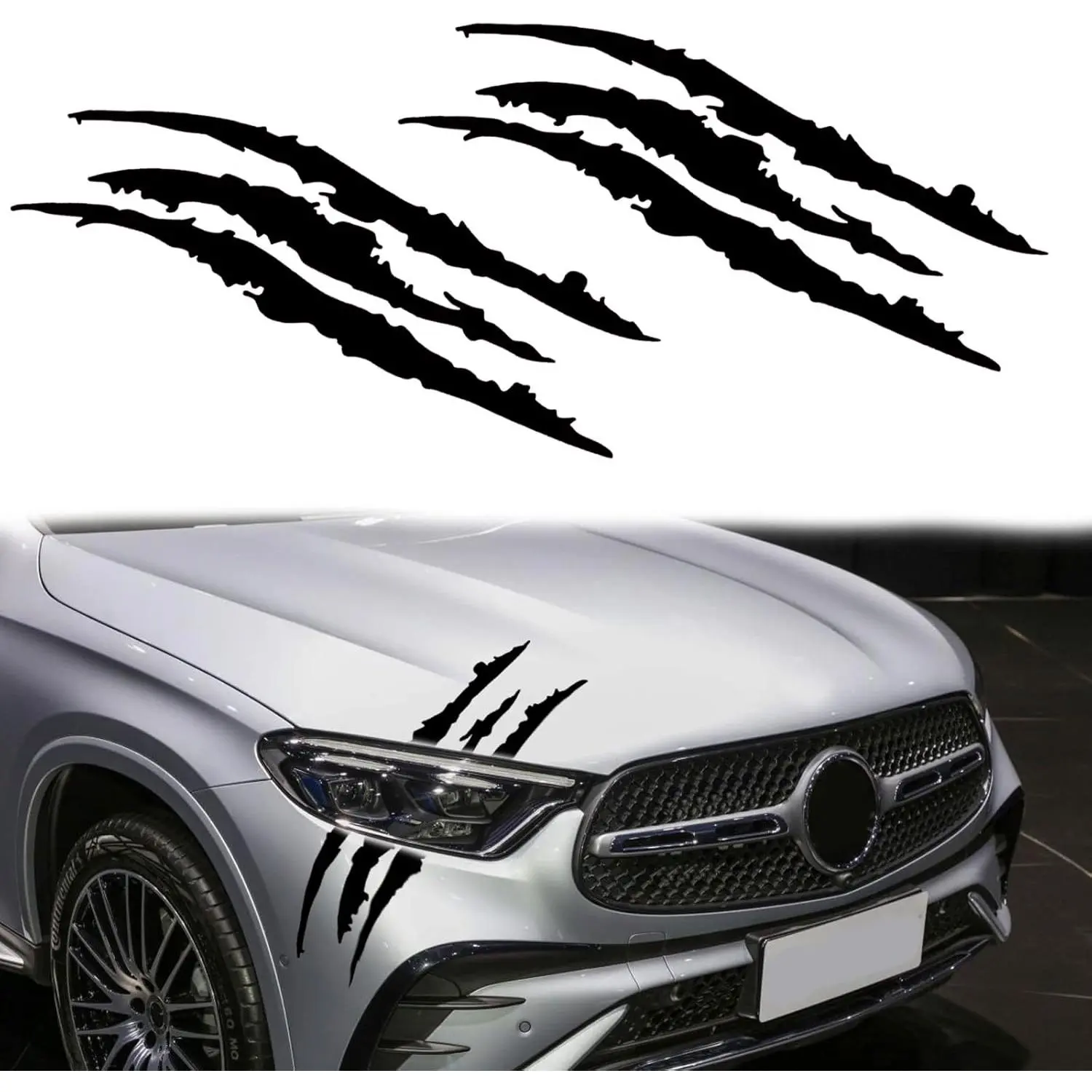 2PCS Car Stickers Reflective Monster Claw Scratch Marks Light Bumper Sticker Waterproof, Claw Marks Decal Reflective Sticker  Car Headlamp, Motorbike, Truck Decal Decoration, Black