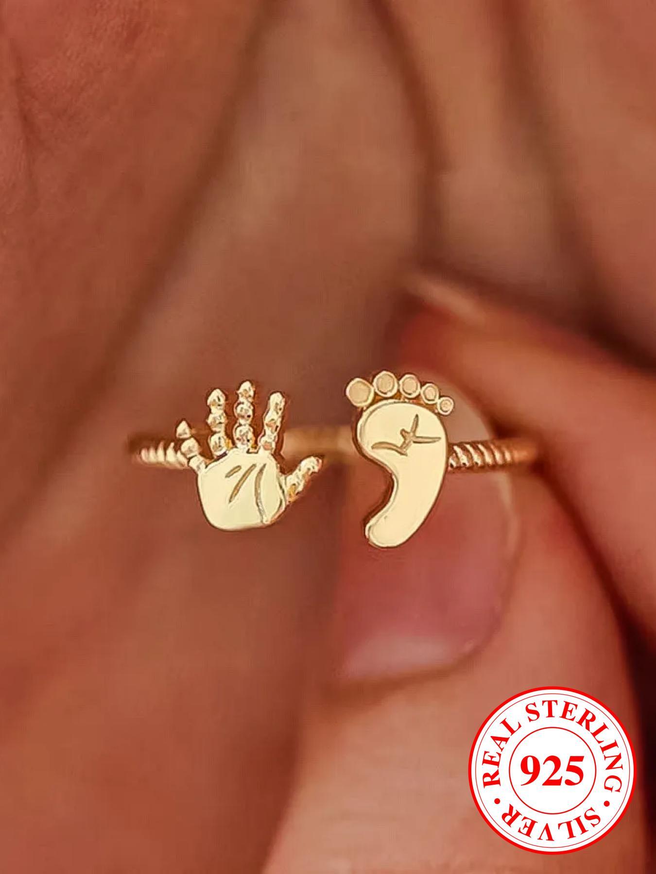 925 Sterling Silver Cute Hand & Foot Design Cuff Ring, Adjustable Open Ring, Fashion Rings, Fashion Jewelry Accessories for Women & Girls