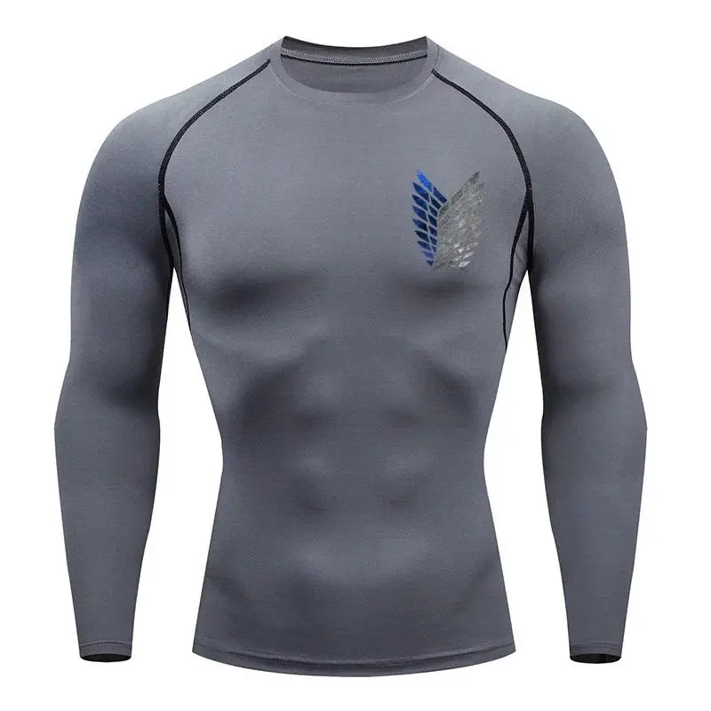Anime Attack Compression Tshirt Men Fitness Tight Long Sleeve Sport T Shirt Training Jogging Shirts Gym Sportswear Quick Dry
