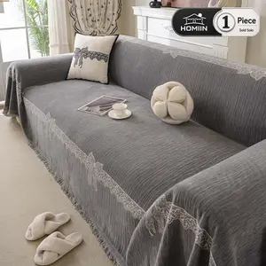 HOMIN-Lace Tassel Couch Covers for Sofa, Soft luxury Sofa Cover, 1 Piece Soft Non Slip Pet Friendly Sofa Throw Blanket Fits Sectionals Loveseats 2-4 Seaters, Multi Use Furniture Cover for Bed Rug Dog Bed Tabletop Living Room