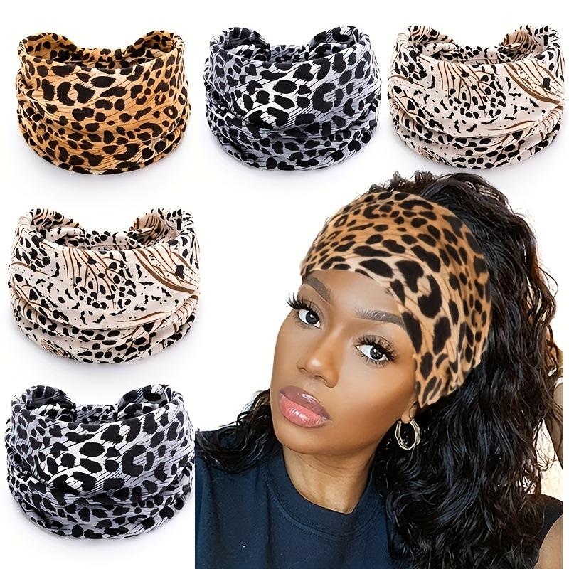 Women's Yoga Headband Breathable Sweatband Elastic Cotton Hairband for Workout Running Fitness Cycling Non-slip Head Wrap Sports Headwear Accessories in Leopard Print