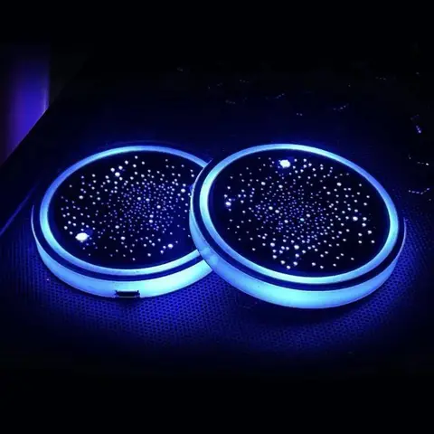 2-Pack Rechargeable Car LED Cup Holder Light Coasters, Waterproof for Messy Spills Car Decoration Set, 7 Color-Changing, 3 Light Modes, Automotive Decorative Accessories for Interior Stowing & Tidying
