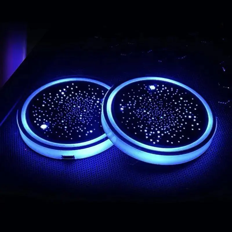 2-Pack Rechargeable Car LED Cup Holder Light Coasters, Waterproof for Messy Spills Car Decoration Set, 7 Color-Changing, 3 Light Modes, Automotive Decorative Accessories for Interior Stowing & Tidying