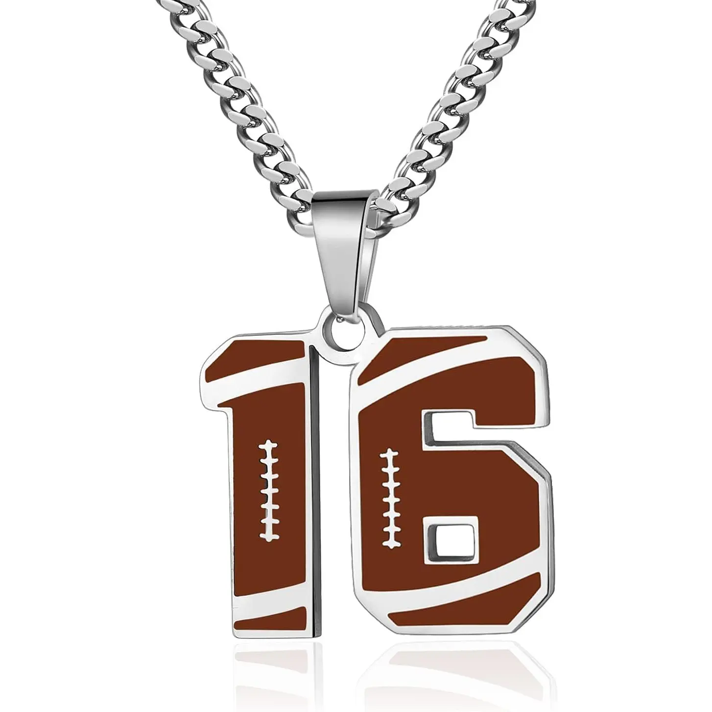 Men's Football Jersey Number Charm Necklace - Silver Stainless Steel Chain (22+2 in), Stainless Steel Jewelry, Inspirational Football Gift for Boys