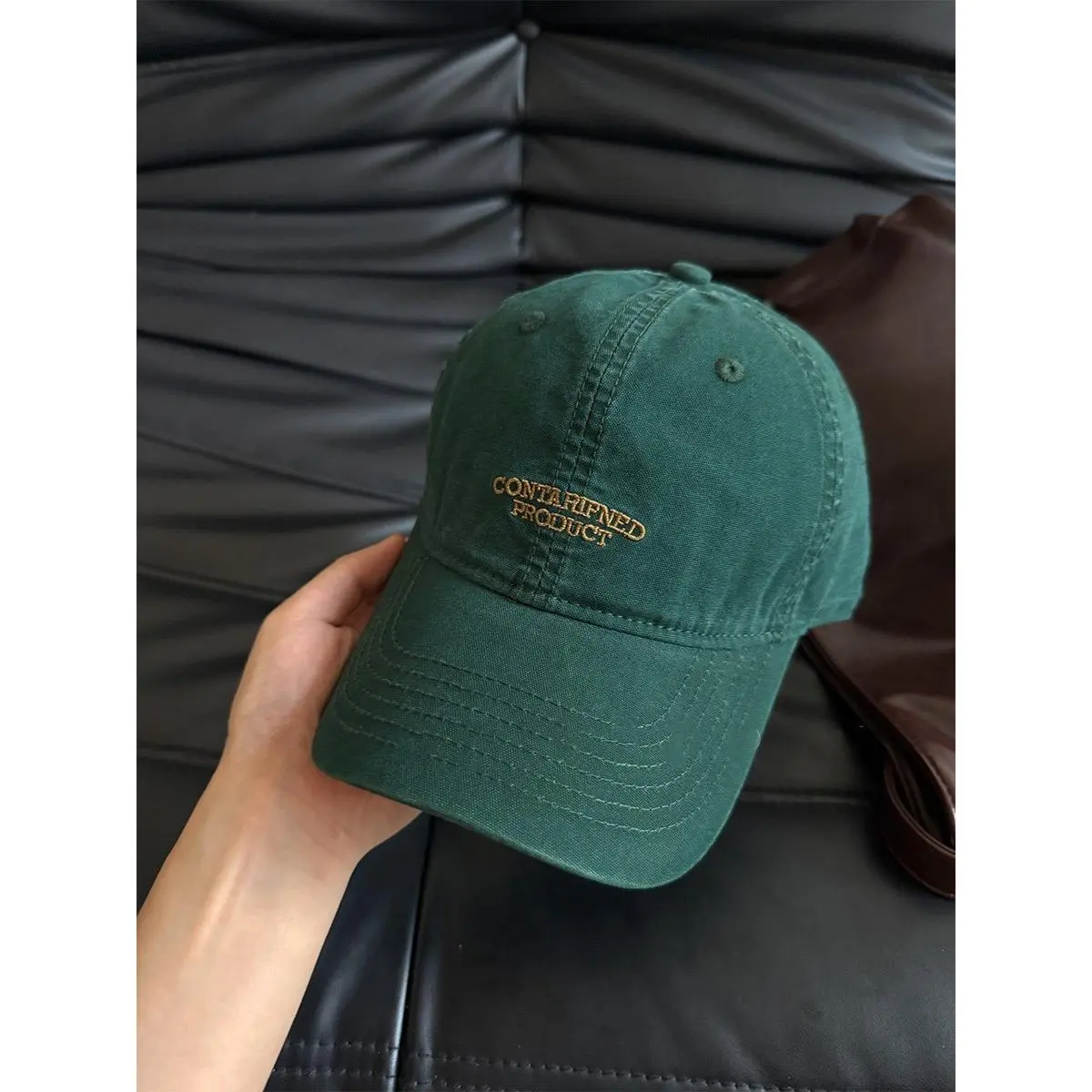 Unisex Vintage Forest Green Baseball Cap CONTARIFNED Letter Embroidered Washed Cotton Dad Hat Retro Y2K Blockette Aesthetic Trendy Streetwear Oversized Adjustable Snapback Cap Outdoor Travel Gift