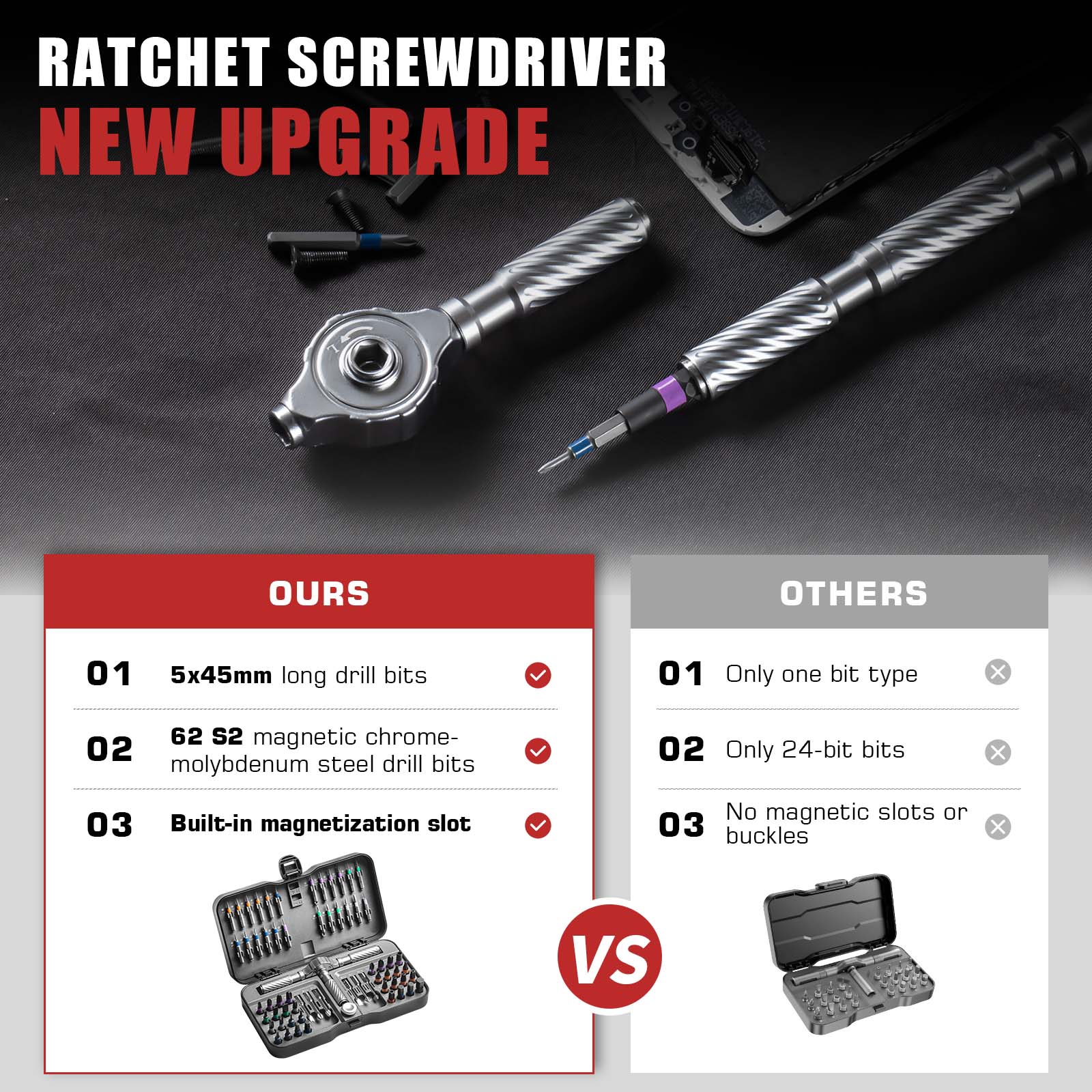 66 in 1 Precision Screwdriver Set, Magnetic Screwdriver Drill Bit Set, Household Repair Tool Kit with Detachable T-shaped Ratchet Handle for Furniture, Heavy Duty Tool