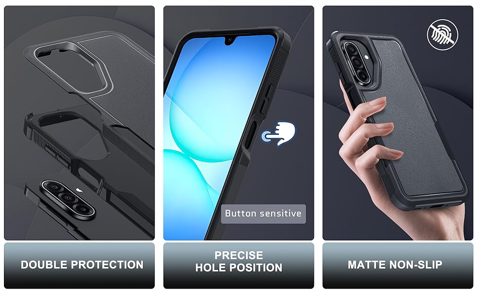 RMOCR Case for Samsung Galaxy A17 5G Phone Cover with Screen Protector+Camera Lens Cover,Military Grade Heavy Duty Shockproof PhoneCase with Wrist Lanyard Strap for Sam A17,Black Matte