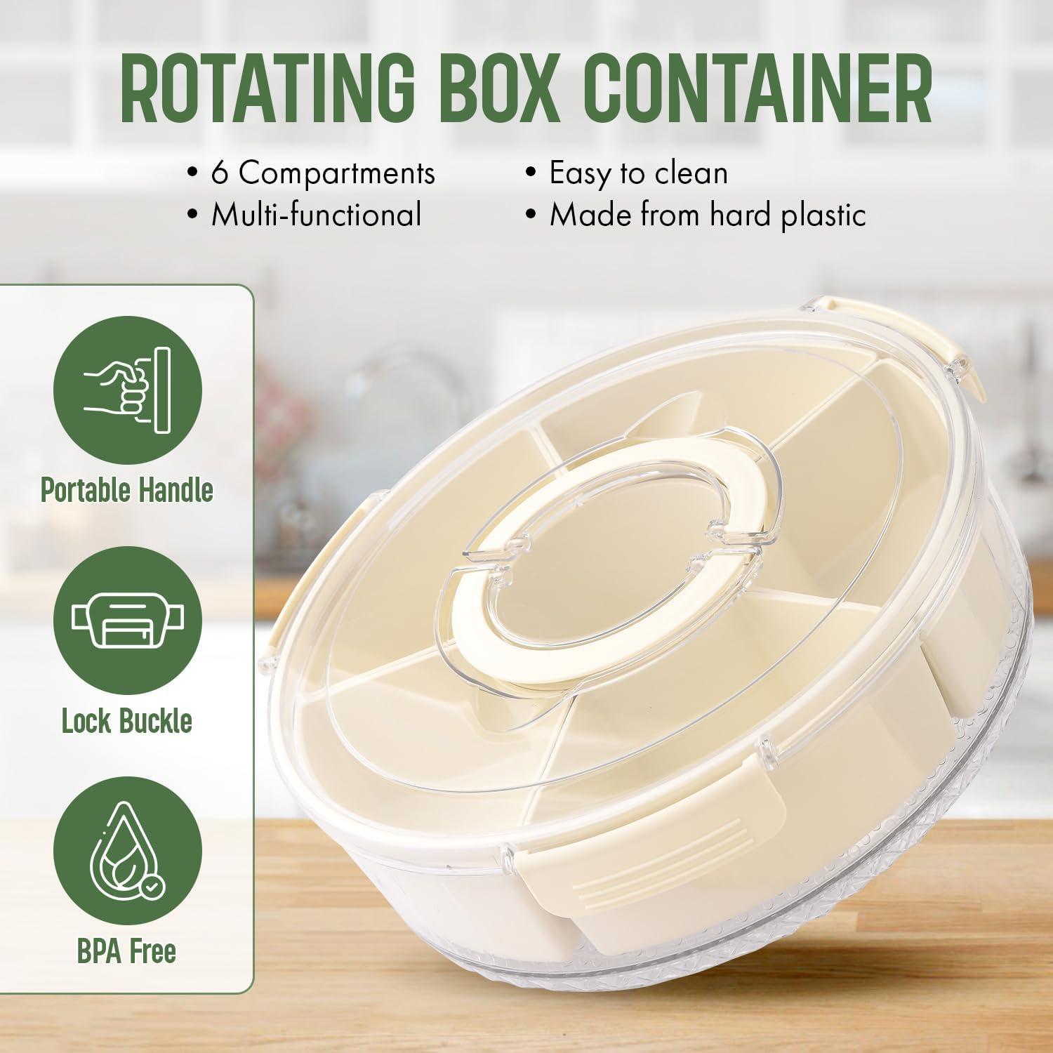 Rotating Food Storage Container, 1 Count 6-grid Detachable Snack Storage Box, Fruit & Vegetable Storage Box with Lid, Reusable Snack Containers, Kitchen Utensils & Gadgets
