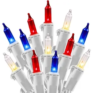 4th of July Patriotic Mini Lights 100 Count 20ft Red White Blue Incandescent Waterproof Plug-in String Lights for Indoor Outdoor Party Patio Independence Day Christmas Decoration