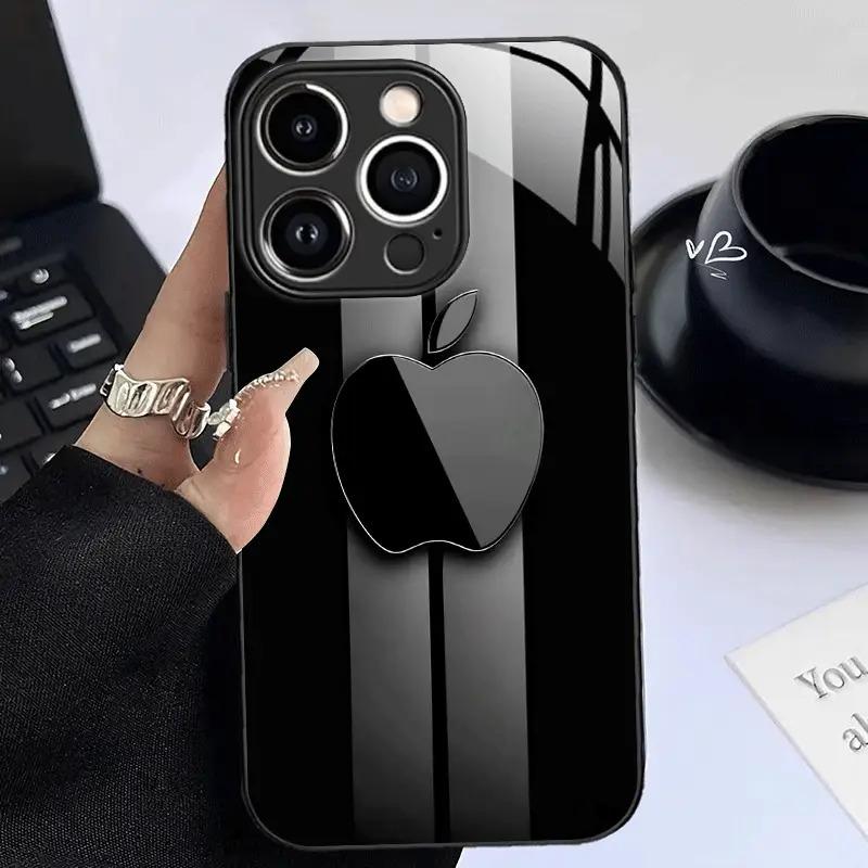 Black Apple Dark Luxury Pattern, Suitable for iPhone 16/16 Pro/16 Plus/16 Pro Max/15/15 Pro/15 Pro Max/14/14 Pro/14 PLUS/14 Pro Max/13/13 Pro/13 Pro Max/13 Mini/12/11/XR/X/8 Tempered Glass Phone Black Silicone Matte, Trendy Design High-End/Cute/Transparen