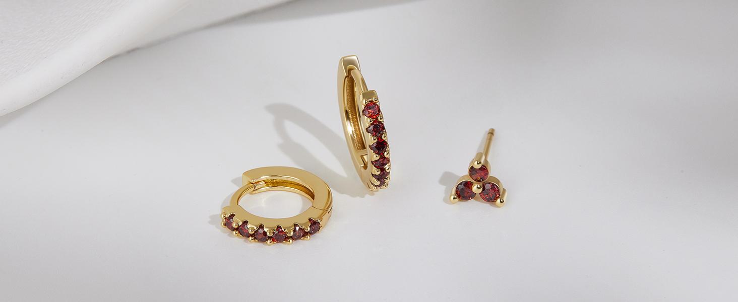 3-Pair Women's Small Hoop Earrings Set, Diamond Shamrock Stud Huggie Cartilage Earrings for Multiple Piercings, Trendy St. Patrick's Day Holiday Jewelry Gifts