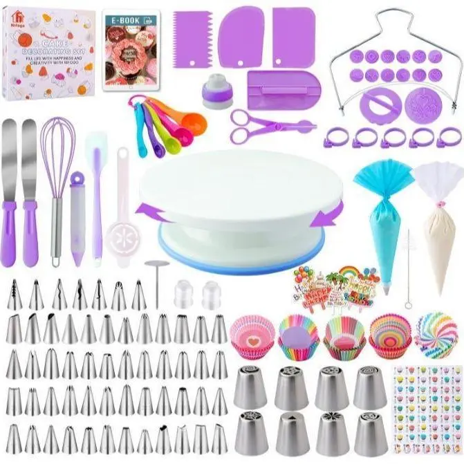 356 Cake Decoration Kit Tools Baking Accessories with Cake Turntable Pastry Piping Bag for Beginners Easy to Use Durable Stainless Steel Set Professional Cake Decorating Kit