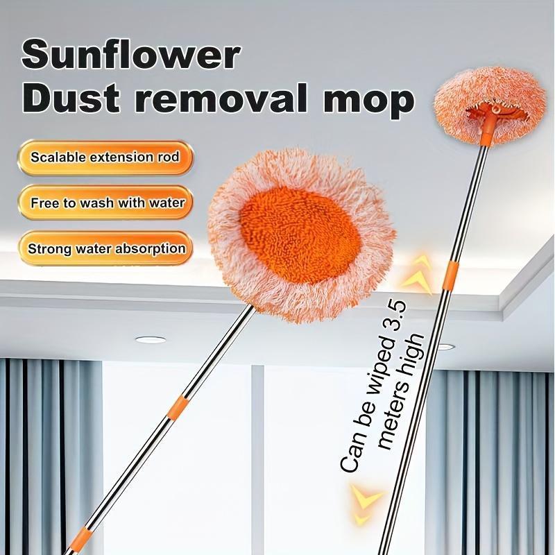 Sunflower Mop Broom,Retractable Ceiling Mop, Dust Mop, Flexible Rotating Mop, Wall Mop, Wet and Dry Mop, Floor Tile Glass Window Car Cleaning Mop, Cleaning Supplies, Cleaning Tools Household Item