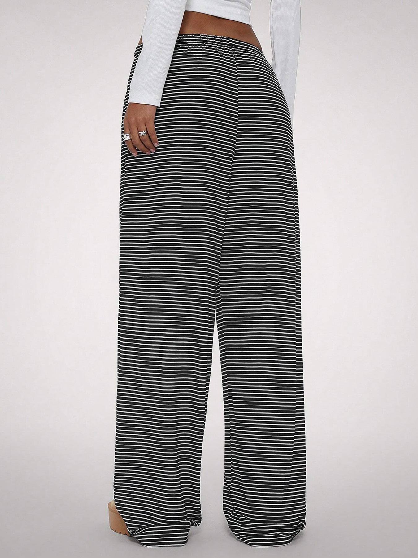 Women's Striped Print Drawstring Waist Pants, Casual Comfy Trousers for Daily Wear, Ladies Bottoms for Fall
