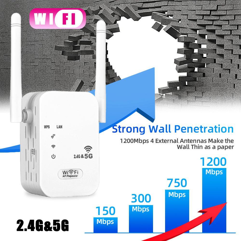 WiFi Extender Internet Signal Booster, 2.4&5g Wireless Repeater, 6000 Sq.ft Coverage, Ethernet Port, 1-Key Setup, Long Range for Home, 35 Devices