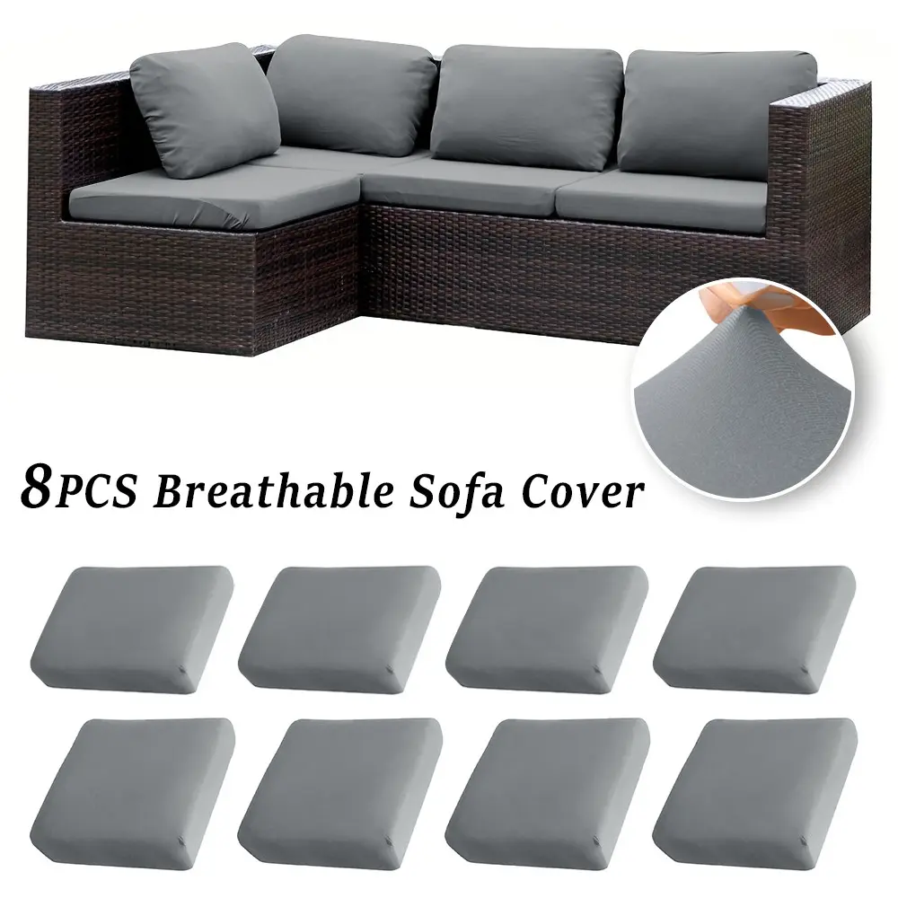 8pcs Patio Sofa Cushion Cover Soft Elastic Grey Sofa Cover Universal Four Seasons Sofa Protector Garden Courtyard Decor Washable Outdoor Sofa Slipcovers