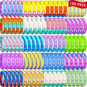 100PCS Pop Fidget Bulk Bracelets Toys, Fidget Popper Bracelet Pack, Durable and Adjustable, Multicolor Pop Bracelet Finger Press Bracelet for Kids and Adults Bulk Toys Bulk Fidgetsfidget toys