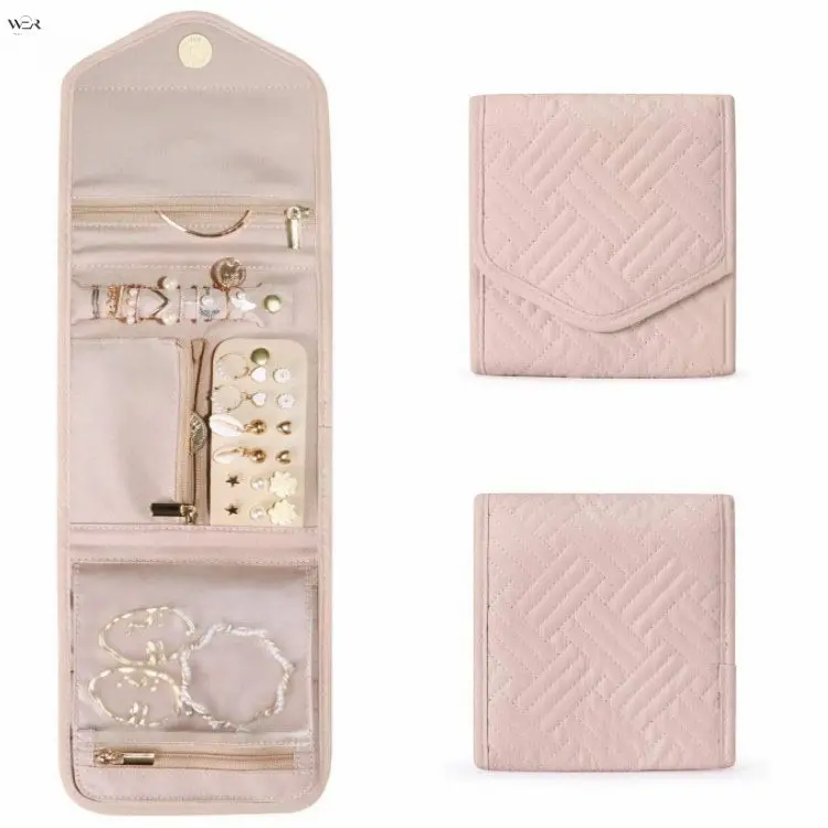 Portable Roll‑Up Jewelry Organizer Bag, Foldable Travel Jewellery Storage Case with Magnetic Closure, Multi‑Pouch Earring Ring Necklace Bracelet Holder for Women, Large & Small Size Multiple Colors Available