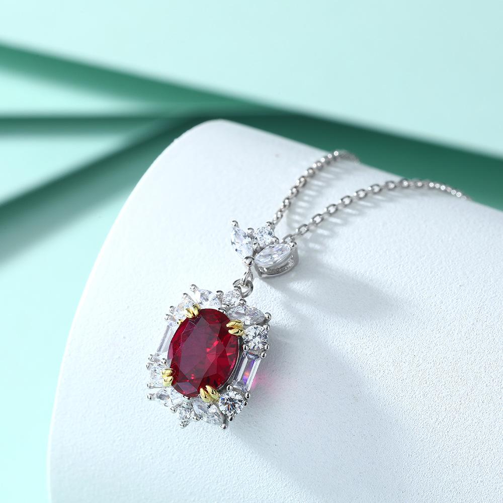 A set of 3 pieces of 925 sterling silver jewelry with large artificial rubies: fashionable ruby pendant necklace, zircon earrings, and high-carbon diamond ring.Suitable for holiday, ball, and party wear.A gift for couples and Mother's Day
