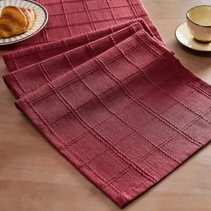 13x72 Inch Linen Checked Table Runner, Burgundy Red Plaid – Textured Woven Farmhouse Table Runner 72 Inches Long, Dresser Scarf for Kitchen Dining Holiday & Everyday Decor