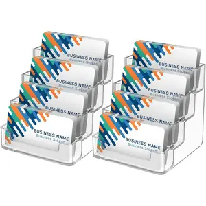 Clear Business Card Holder, 4 Tier Acrylic Business Card Stand for Desk, Clear Plastic Card Display Holder for Exhibition, Home and Office, 320 Cards Capacity, 4 Pocket, 2 Pack