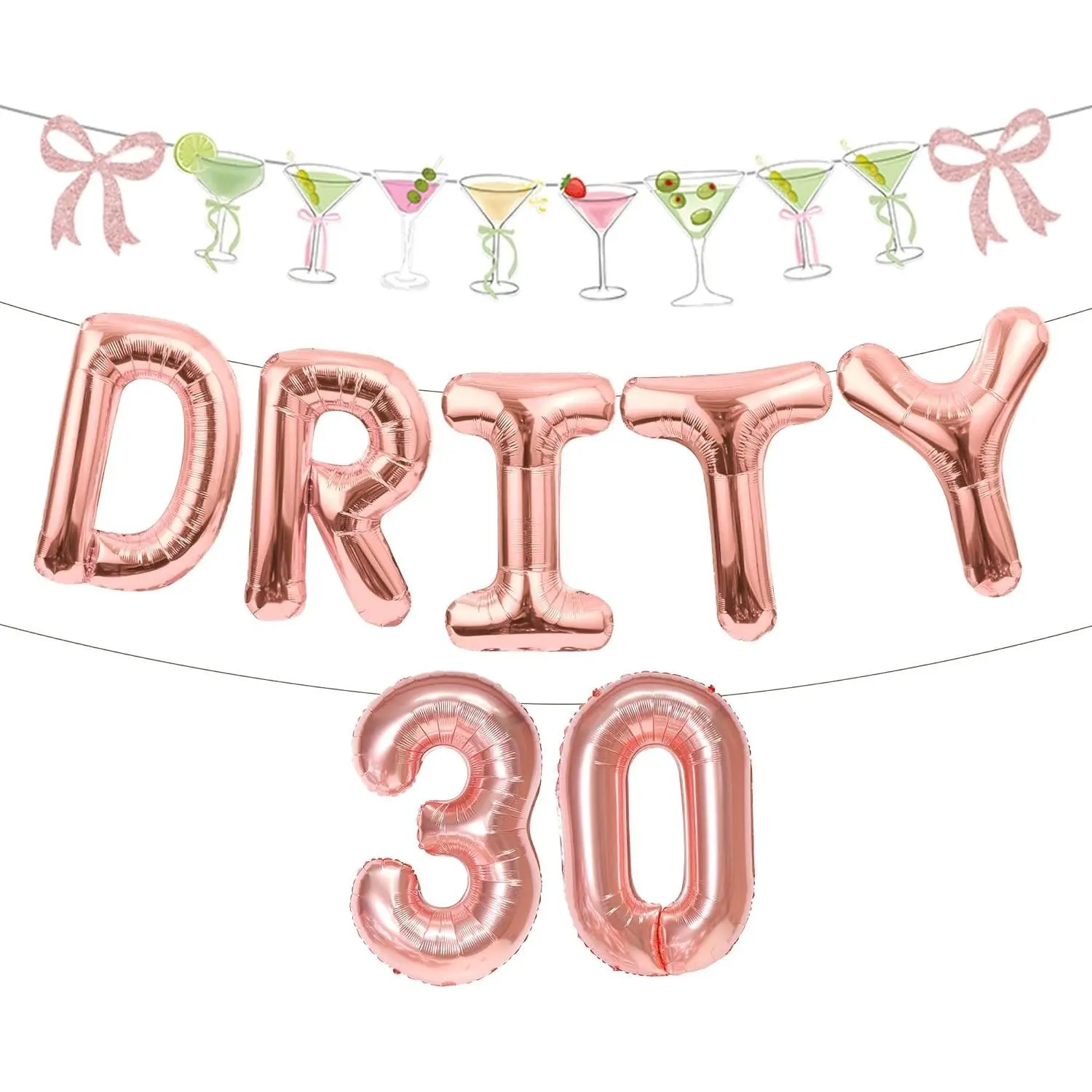 Dirty 30 Martini Balloon Banner Decoration, 30th Birthday Casino Cocktail Party Supplies