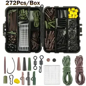 272Pcs Carp Fishing Terminal Tackle Kit Beads Snap Swivel Anti Tangle Sleeves Connector Tip Tube Positioner Carp Hooks With Box Fishing Accessories