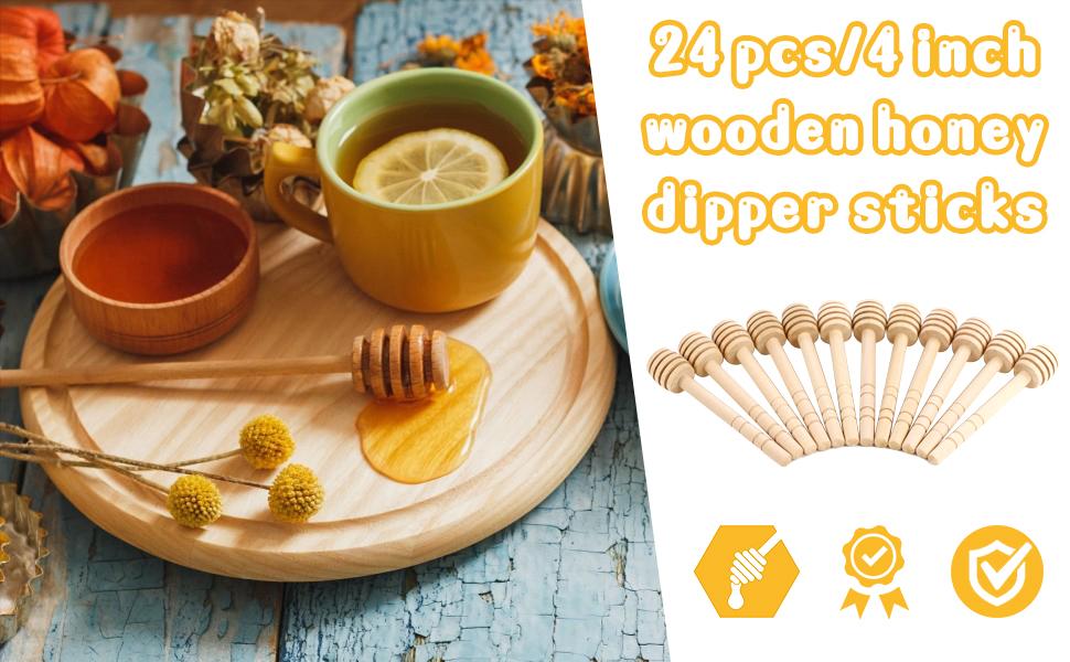 The ultimate bulk honey stirring set you can’t miss!24Pcs 4.1-inch natural wood honey dipper sticks with honeycomb pattern, easy to clean & reusable, perfect for dispensing honey from jars, drizzling on ice cream, cakes or smoothies